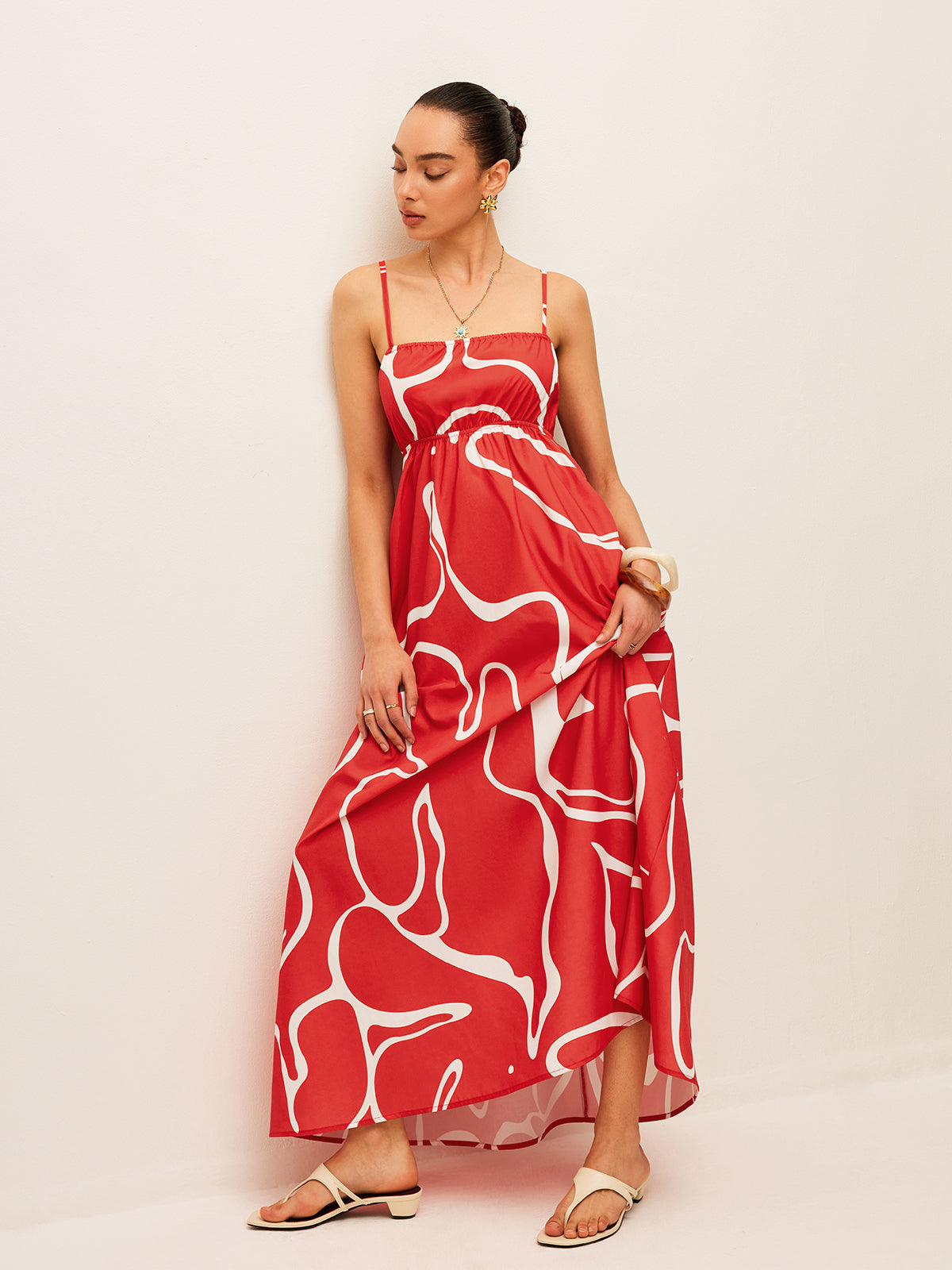 Patterned Dress with Tie Detail at the Back