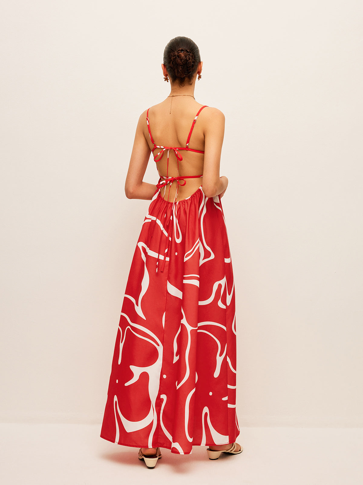 Patterned Dress with Tie Detail at the Back