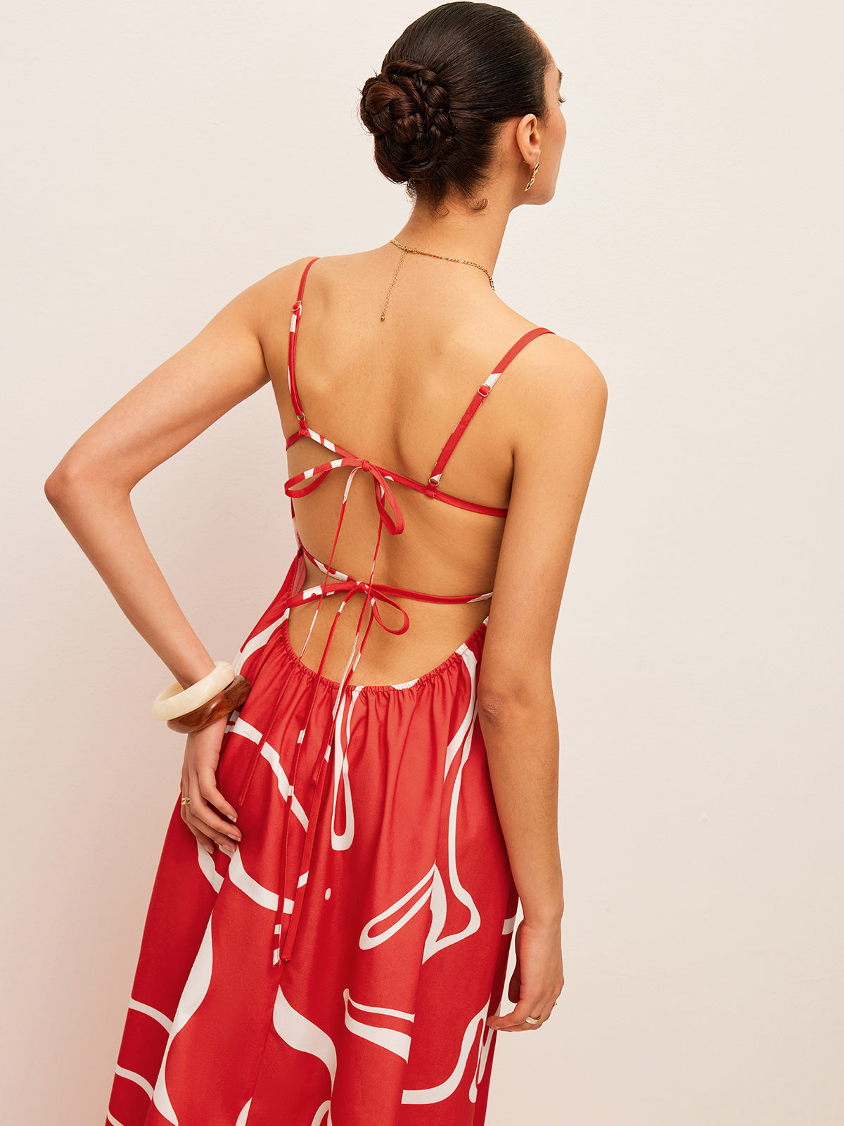 Patterned Dress with Tie Detail at the Back