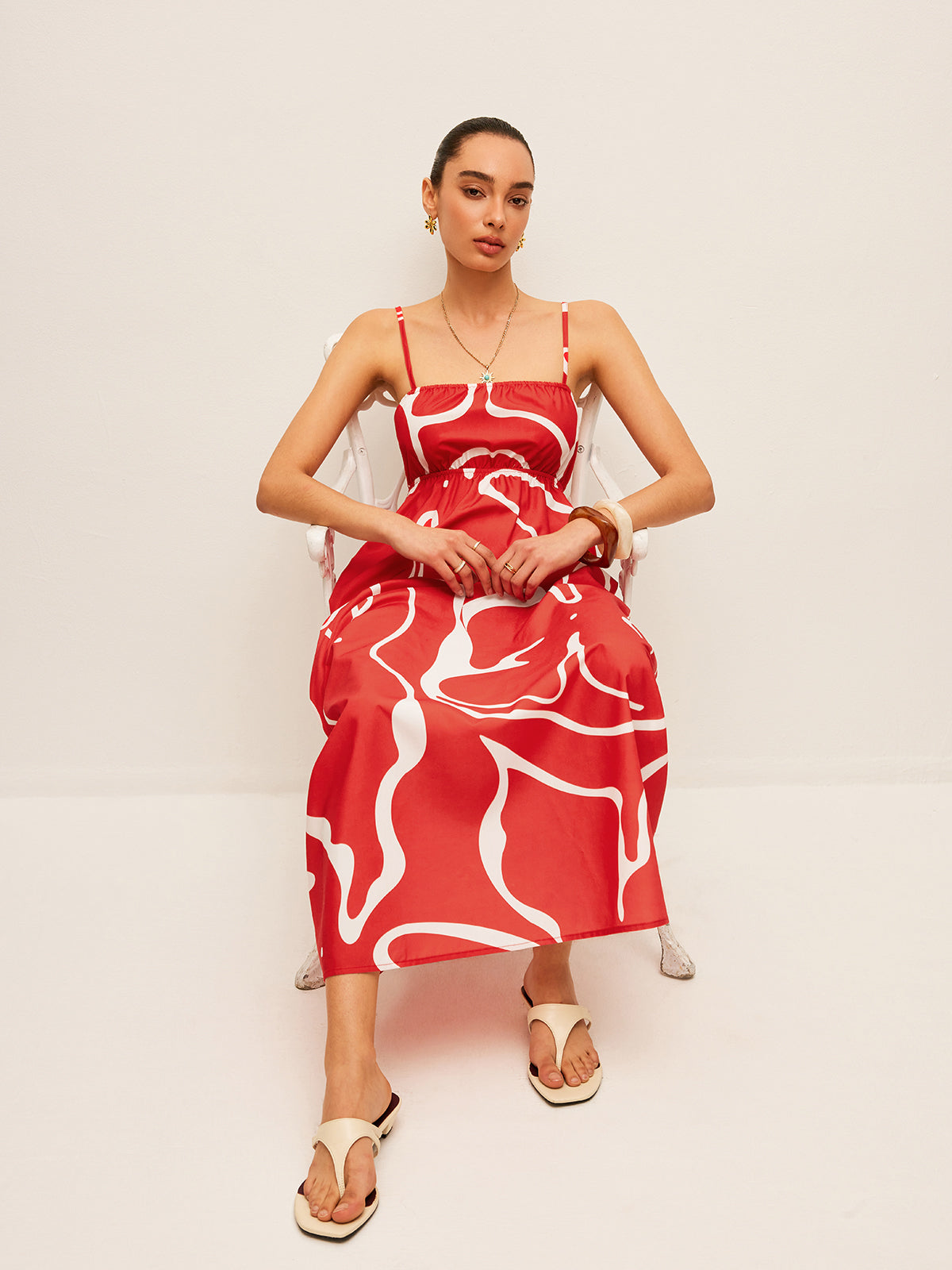 Tie Back Detail Dress with Printed Design