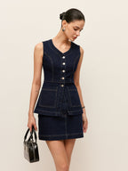 Classic Denim Vest with Pockets and Button Closure