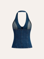 Halter Neck Denim Top with Button Details