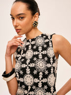 Cotton Sleeveless Dress with Detailed Embroidery