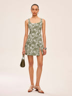 Square Neck Dress with Floral Print and Side Slit