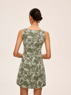 Square Neck Dress with Floral Print and Side Slit