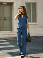 Denim Halter Vest with Adjustable Back Tie