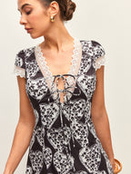 Floral V-Neck Dress with Tie-Bow Detail
