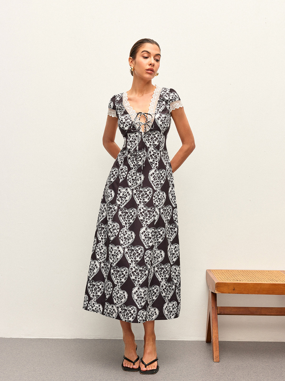 Floral V-Neck Dress with Tie-Bow Detail