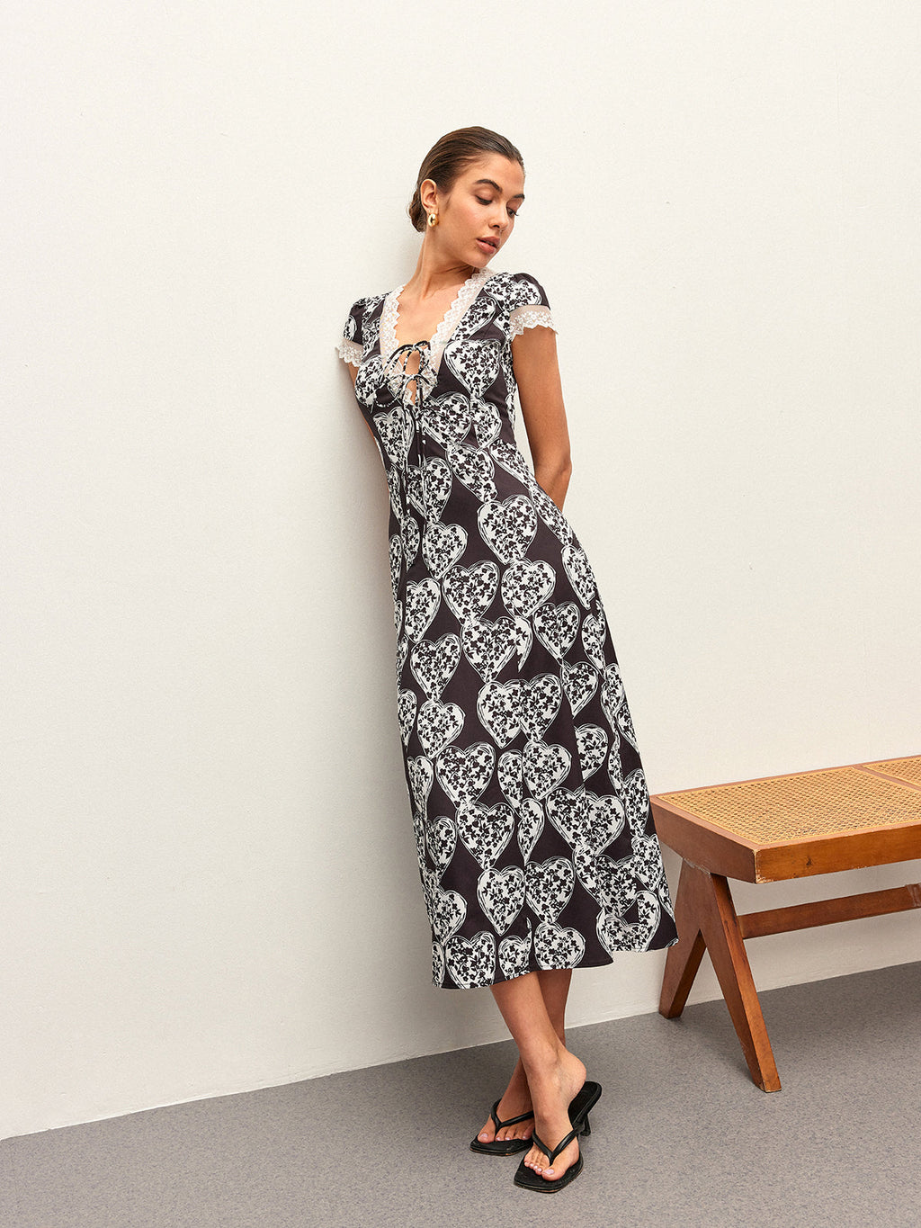 Floral V-Neck Dress with Tie-Bow Detail
