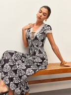 Floral V-Neck Dress with Tie-Bow Detail