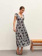Floral V-Neck Dress with Tie-Bow Detail