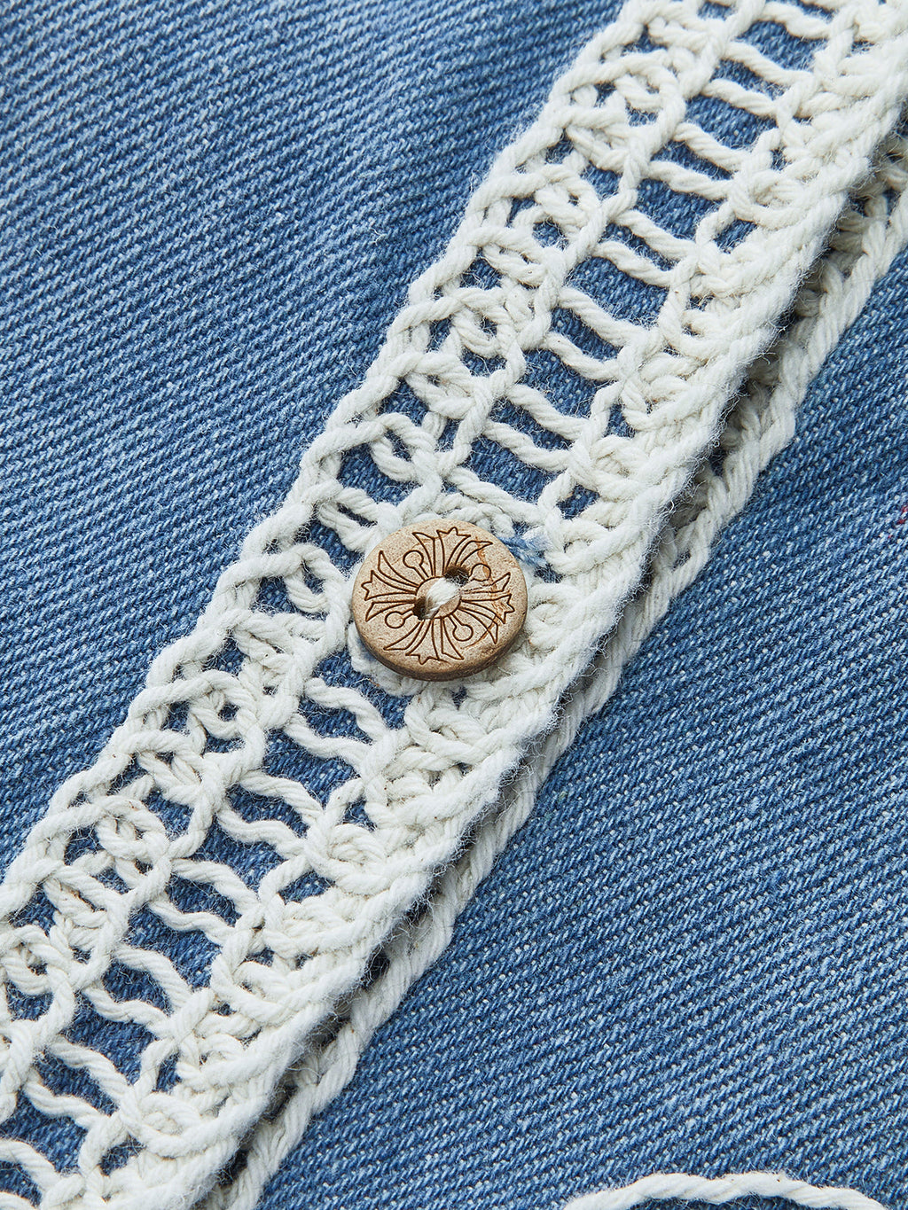 Stylish Denim Vest with Detailed Embroidery and Buttons