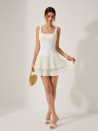Square Neckline Dress with Pleated Detail