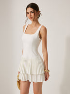 Square Neckline Dress with Elegant Pleats