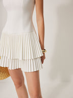 Square Neckline Dress with Pleated Detail