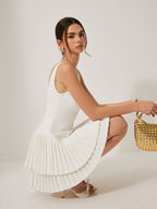 Square Neck Dress with Elegant Pleats