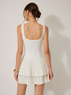 Square Neckline Dress with Pleated Detail