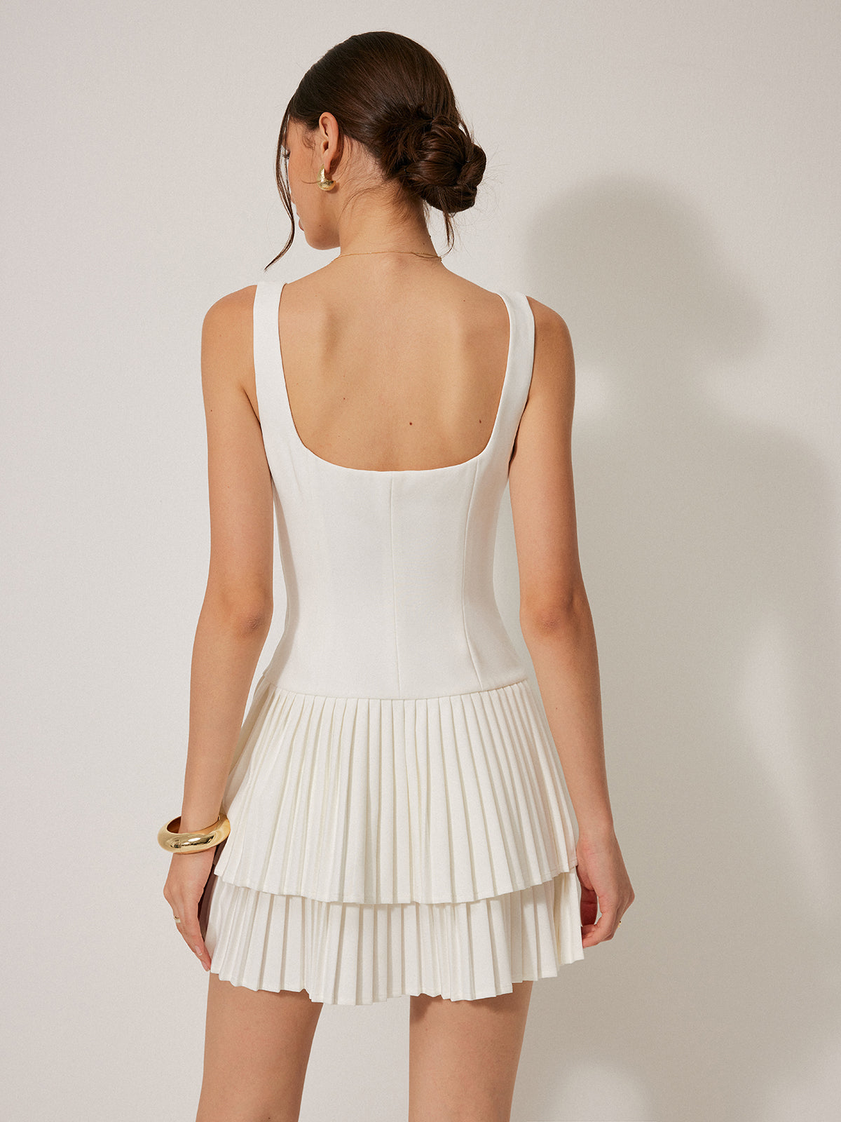 Square Neckline Dress with Pleated Detail