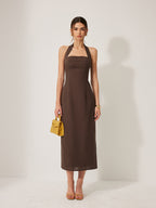 Cotton Linen Halter Dress with Backless Split Design