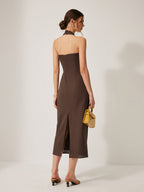 Cotton Linen Halter Dress with Backless Split Design