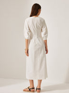 Cotton and Linen Dress with Puff Sleeves