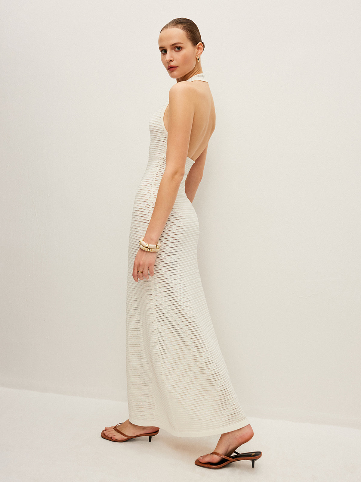 Lightweight Knit Dress with Sheer Elements and Open Back