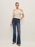 One-Shoulder Blouse Featuring Elegant Bow Detail