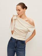 One-Shoulder Blouse Featuring Elegant Bow Detail