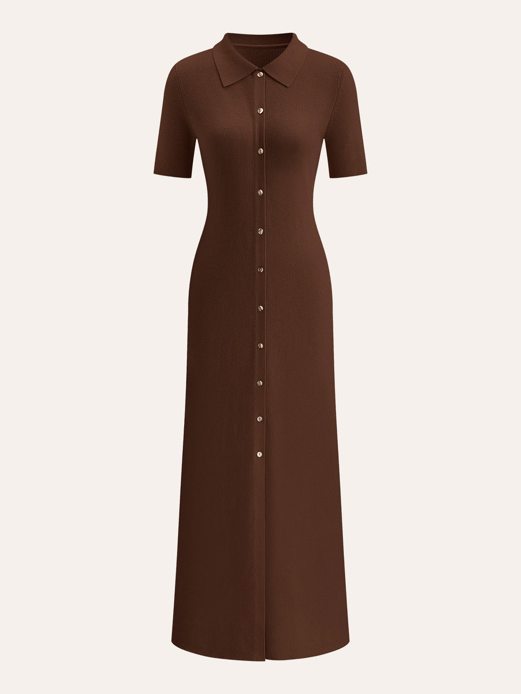 Metal Button Detail Midi Dress with Collar