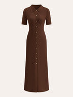 Metal Button Detail Midi Dress with Collar