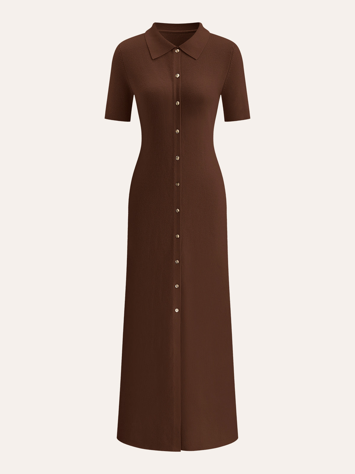 Metal Button Detail Midi Dress with Collar