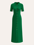 Chic Midi Dress with Metal Collar Buttons