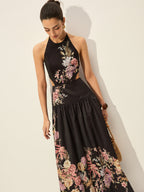 Halter Neck Dress Featuring Floral Print and Cut-Out