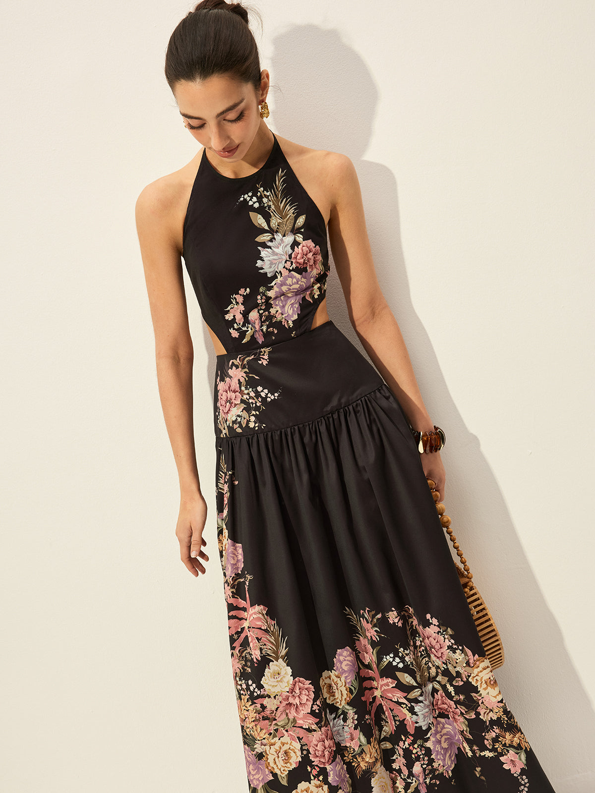 Floral Halter Dress Featuring Cut-Out Neck Detail