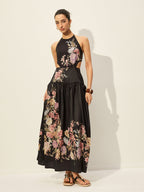 Halter Neck Dress Featuring Floral Print and Cut-Out