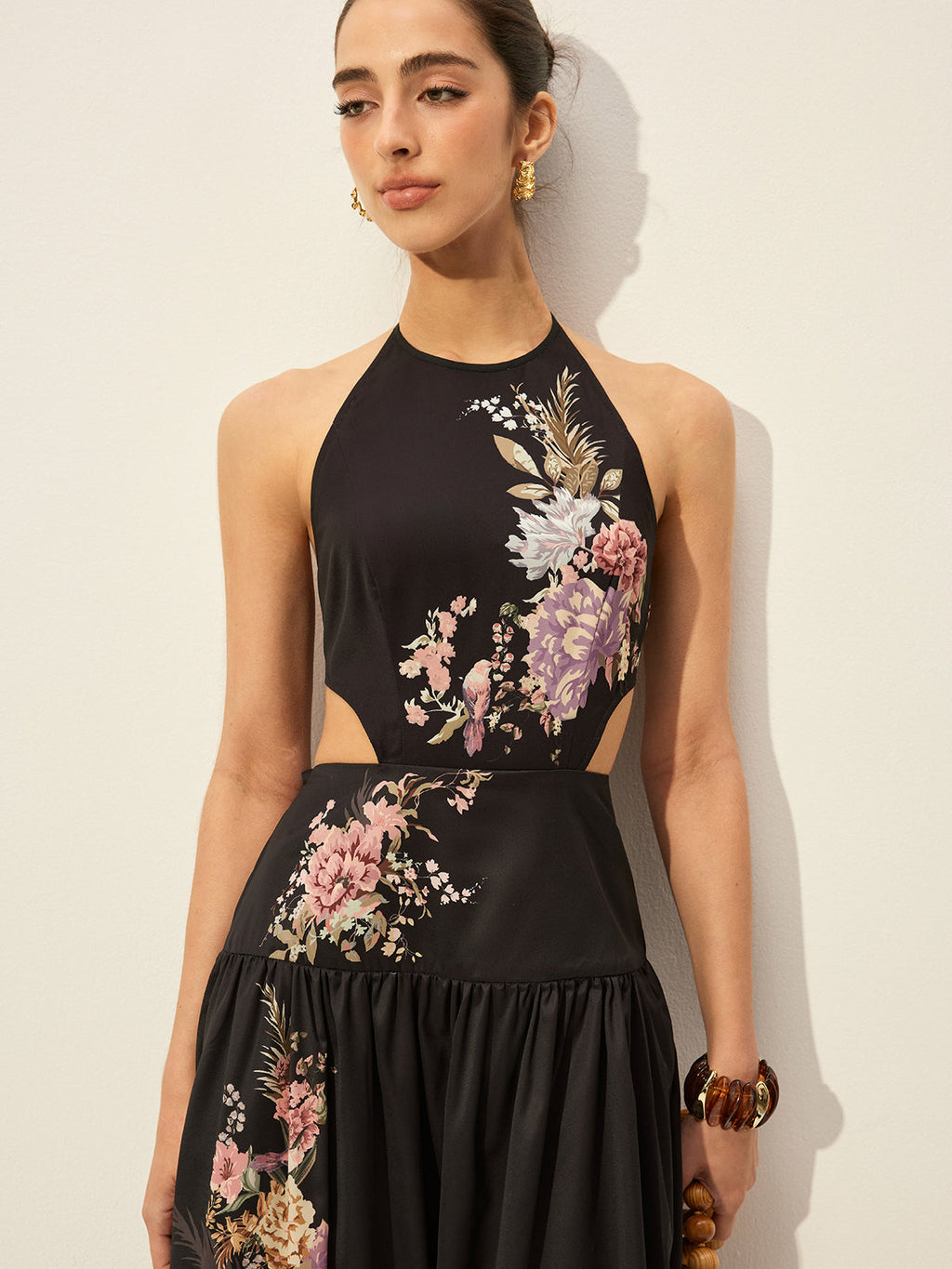 Floral Halter Dress Featuring Cut-Out Neck Detail