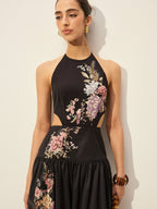 Floral Halter Dress Featuring Cut-Out Neck Detail