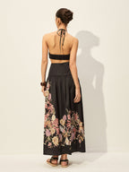 Halter Neck Dress Featuring Floral Print and Cut-Out