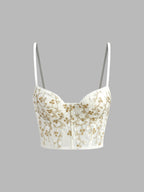 Floral Lace Crop Top with Semi-Sheer Mesh Corset