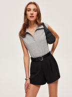 Textured Rib Knit Polo Shirt for Everyday Wear