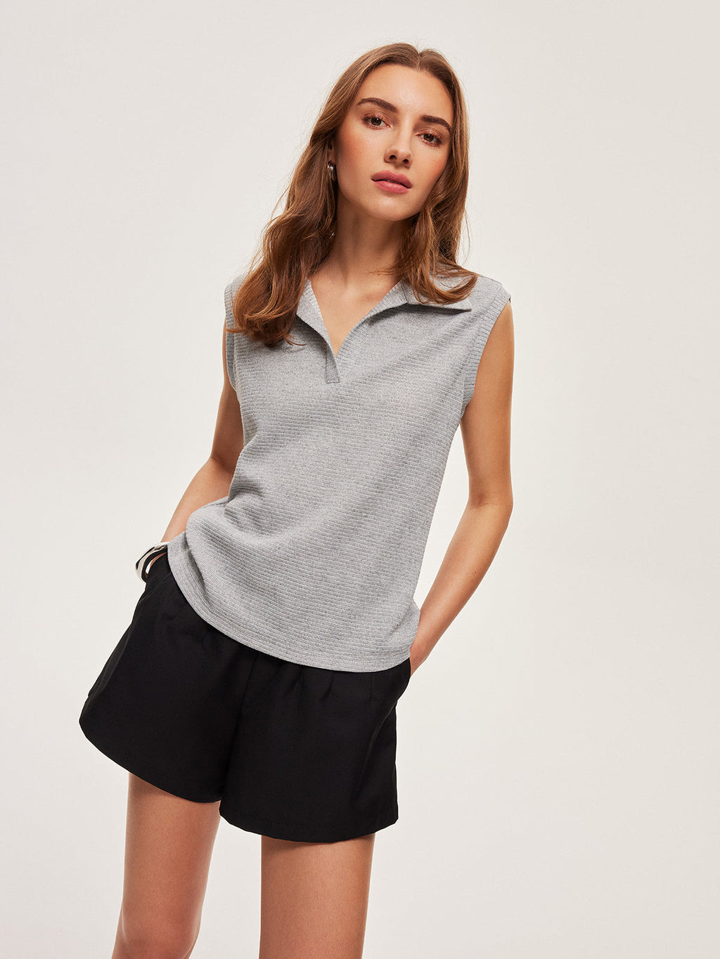 Textured Rib Knit Polo Shirt for Everyday Wear