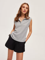 Textured Rib Knit Polo Shirt for Everyday Wear