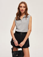 Textured Rib Knit Polo Shirt for Everyday Wear