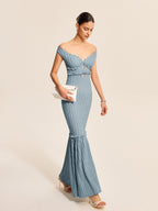 Ruffled Off-Shoulder Dress with Elegant Detailing