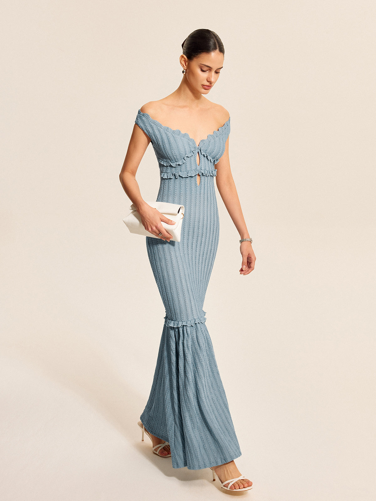 Ruffled Off-Shoulder Dress with Elegant Detailing
