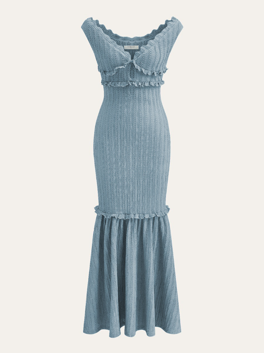 Ruffled Off-Shoulder Dress with Elegant Detailing