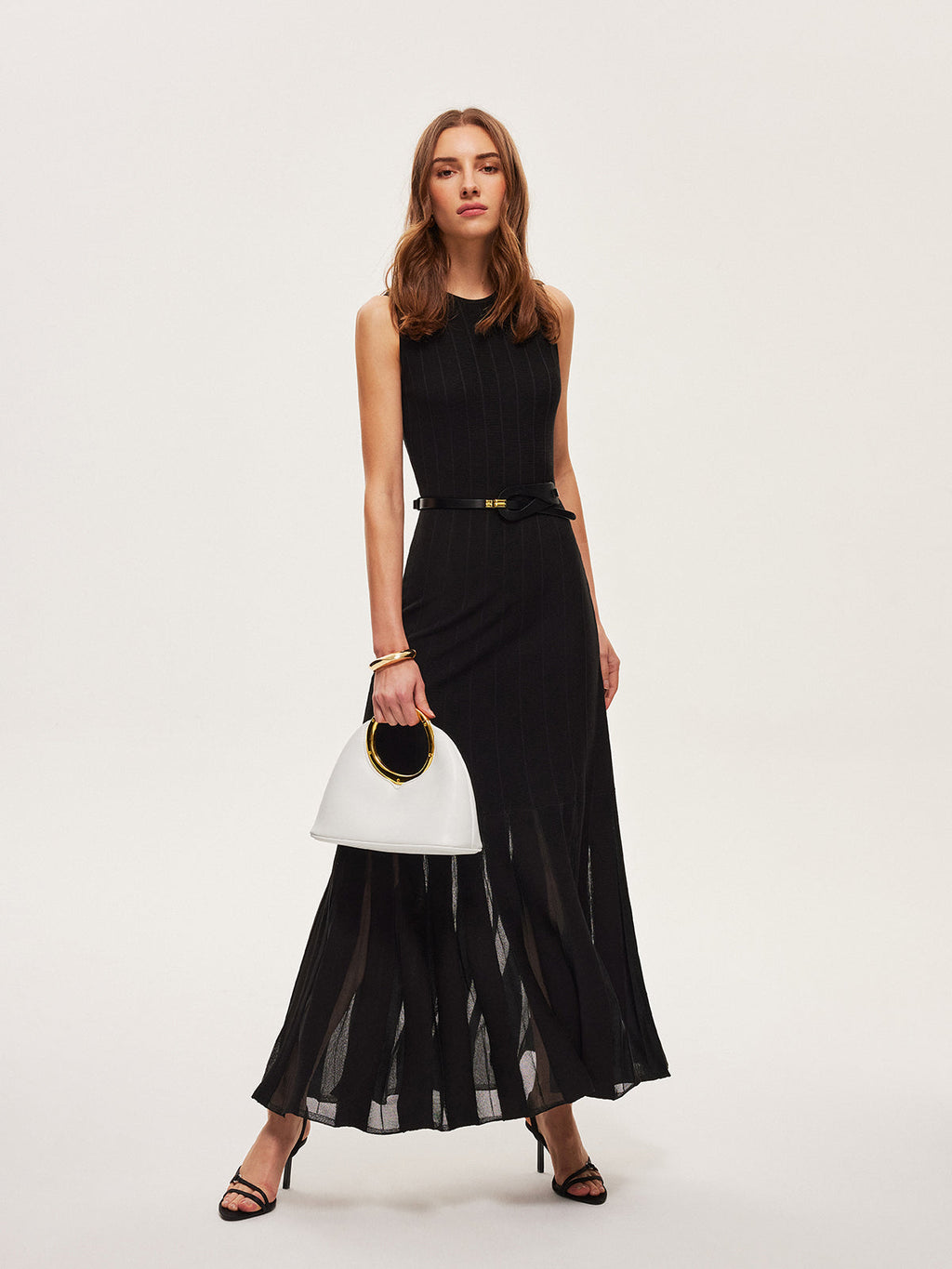 Semi-Sheer Mesh Dress Flared Style, No Belt