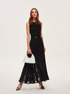 Semi-Sheer Mesh Flare Dress Without Belt