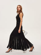 Semi-Sheer Mesh Dress with Flared Skirt No Belt