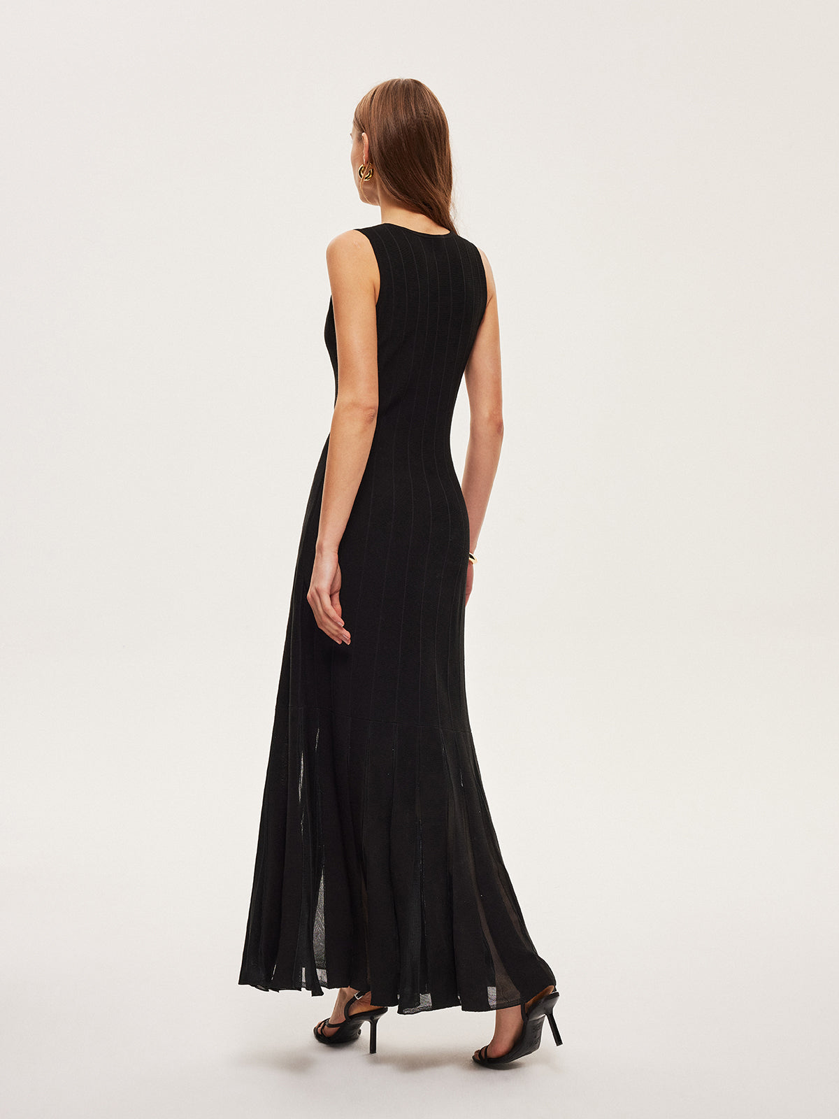 Semi-Sheer Mesh Dress, Flared Style, Belt Not Included